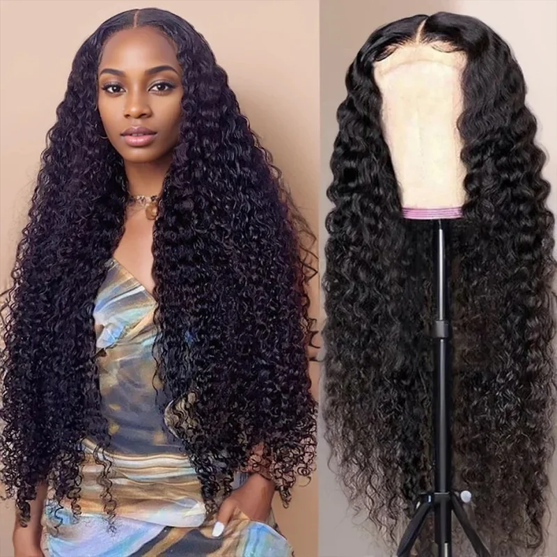 Alimice-Glueless Deep Wave Lace Wigs para Mulheres, Cabelo Humano, 4x4