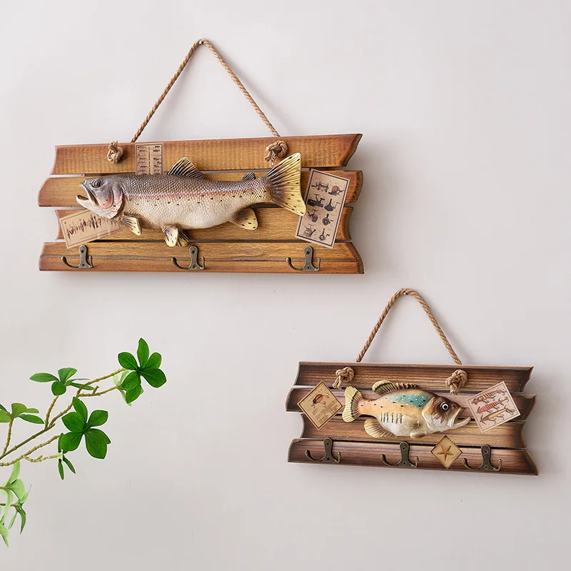 Decorazioni da appendere alla parete di pesce in legno gancio ornamenti in legno in stile mediterraneo artigianato di pesce vestiti cappelli gancio