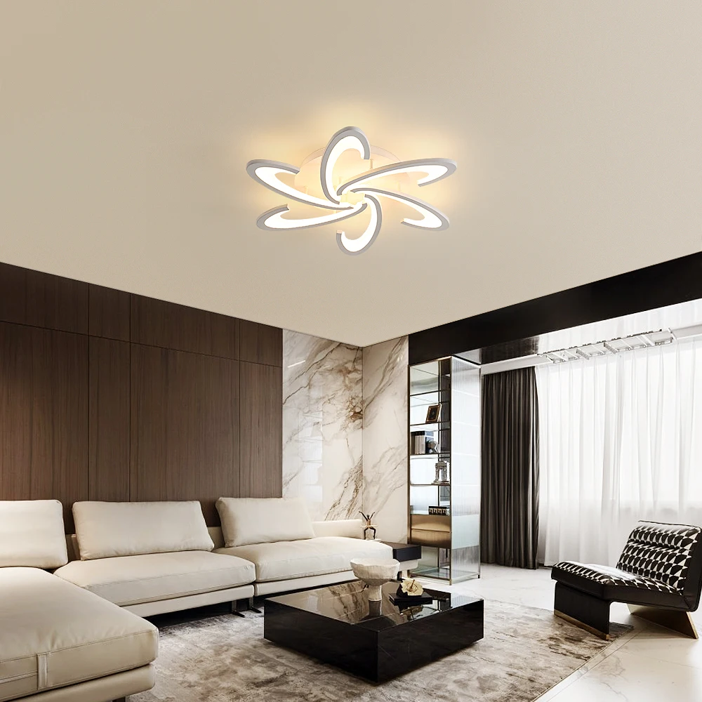 Moderne dimmbare LED-Deckenleuchte, 6 Köpfe gebogene Acryl-Deckenleuchte mit Fernbedienung 3000 K–6500 K für Wohnzimmer