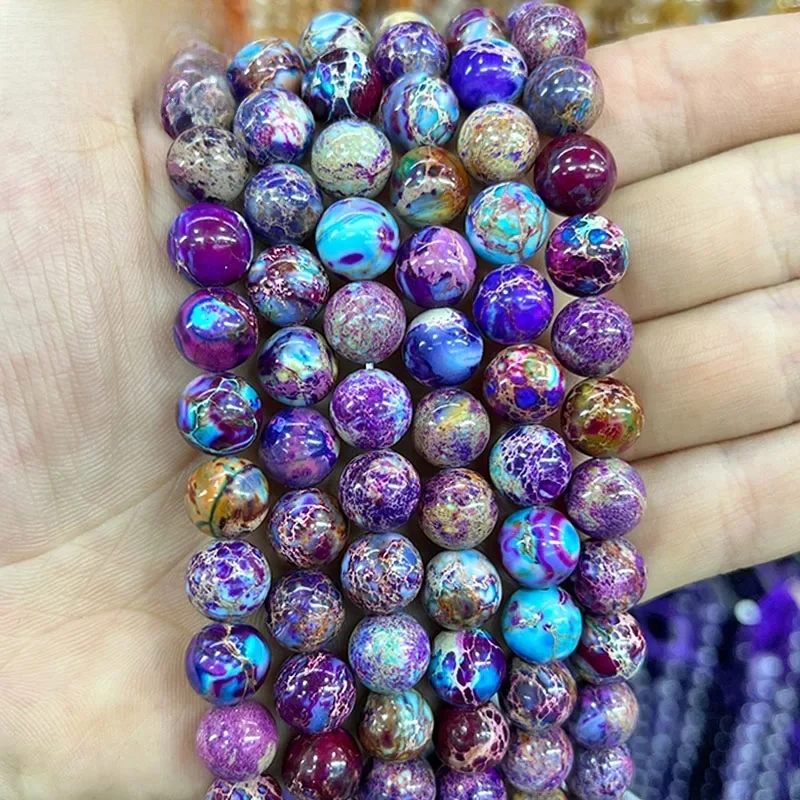 Mieszany kolor kamień naturalny wzorzysty kamień fioletowy niebieski okrągły koralik do tworzenia biżuterii DIY akcesoria bransoletka 15 "Cal 4/6/8/10mm — zdjęcie 2