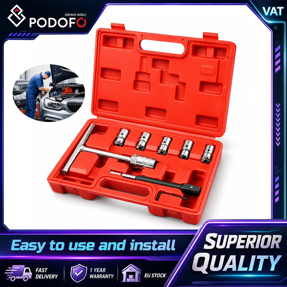 Podofo, set di 8 utensili per la pulizia e la rimozione del carbone dai sedili degli iniettori diesel, composto da alesatore piatto e alesatore angolato, per BMW, PSA, Renault, Ford, Mercedes, CRD,