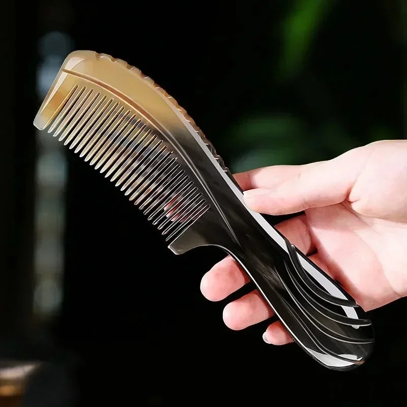 Naturalny grzebień z rogu wołowego antystatyczne ręcznie robione grzebienie Buffalo profesjonalny rozczesujący masaż grzebień z drobnymi zębami Cepillo Para Cabello — zdjęcie 2