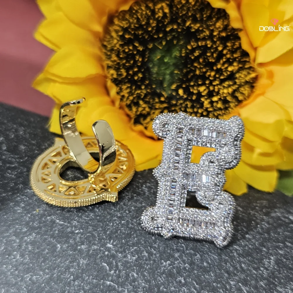 Custom Initial Letter Ring Charm Full Iced Out Cubic Zircon Open Adjustable Size Jewelry Personalized Hip Hop Gift For Him Her