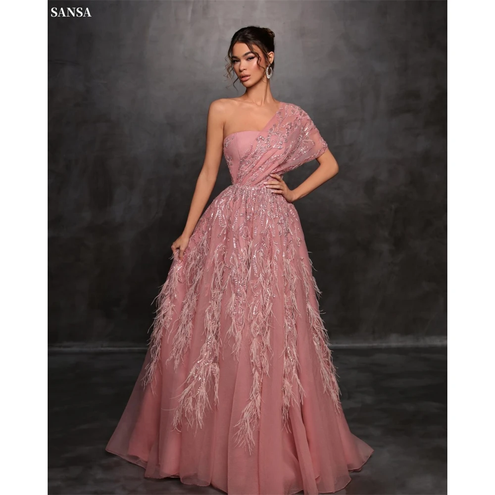 

Sansa Customized Pink Ball Gown Shiny Sequins Prom Dress One Shoulder Draped Vestidos De Noche Floor-Length Formal Evening 2025