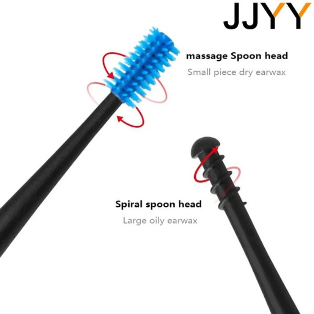 JJYY Soft Silicone Ear Pick Double-ended Earpick Ear Wax Curette Remover Ear Cleaner Spoon Spiral Ear Clean Tool