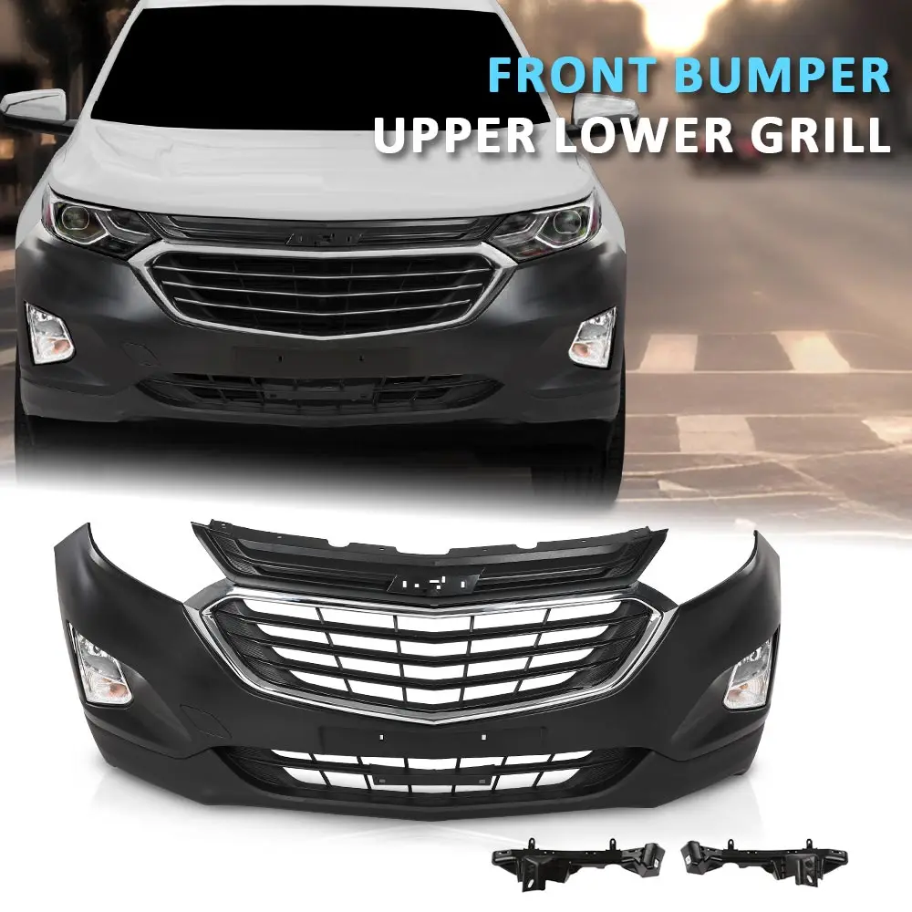 

Front Bumper Grill Cover Kit W/ Fog Lamp Fit for 2018 2019 2020 21 Chevy Equinox Black Strong Durable Sturdy Car Exterior