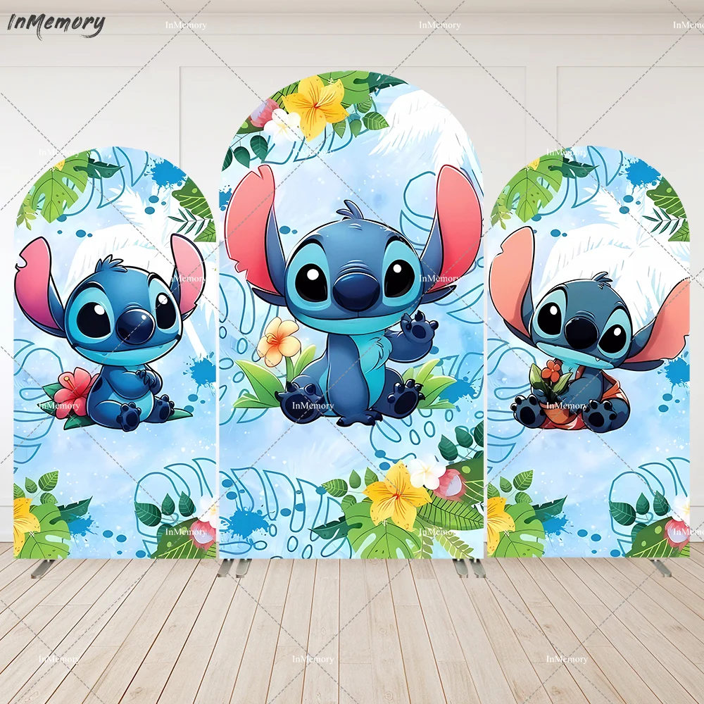 Stitch Birthday Party Supplies Cartoon Arch Backdrop Cover for Kids Summer Aloha Party Chiara Wall Banner Background Photo