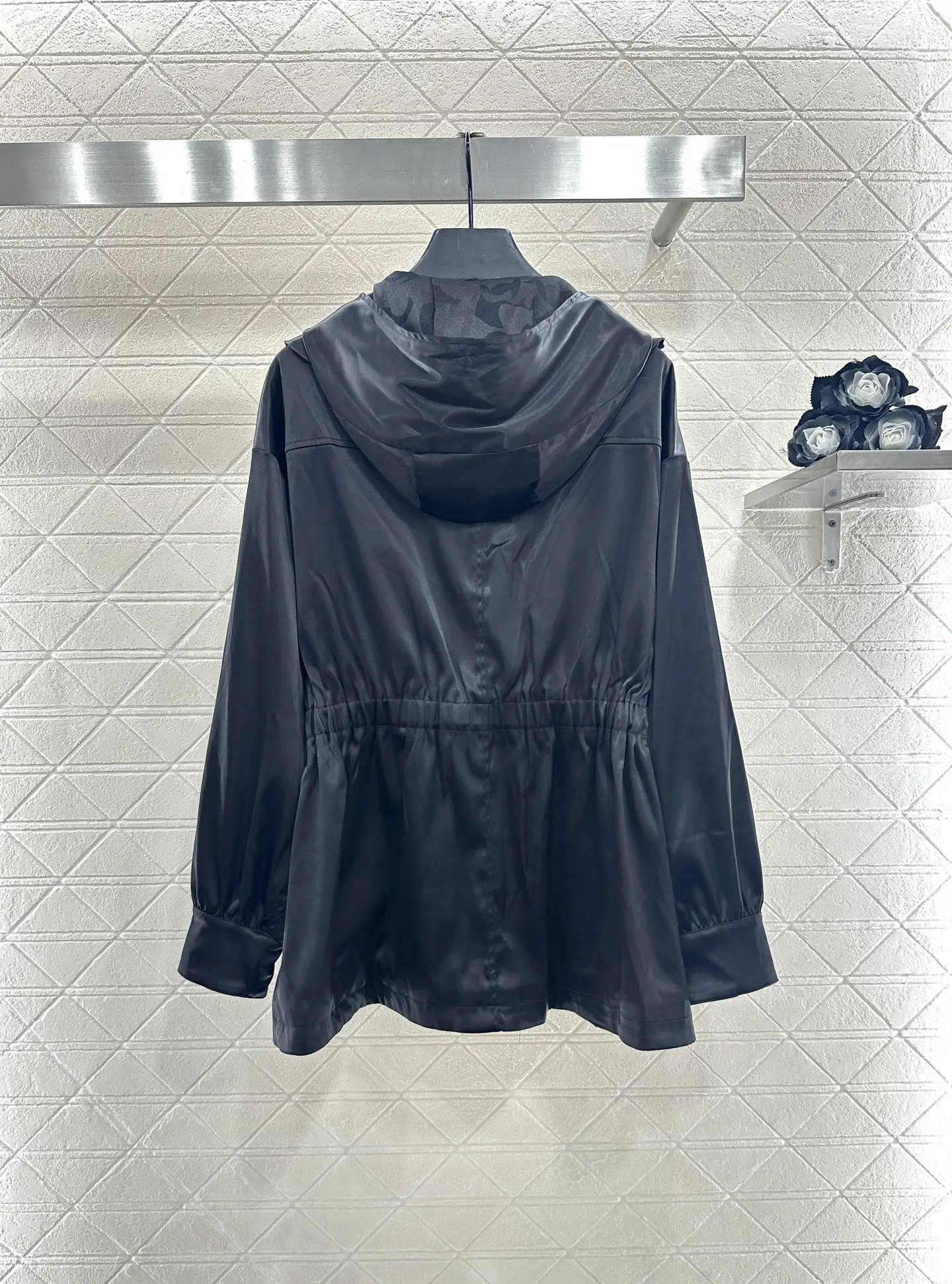 

2025 Early Autumn High-Intelligence Women's Party Tops Jacket Slim Lace Elastic Waist Mid-Length Windbreaker Jacket