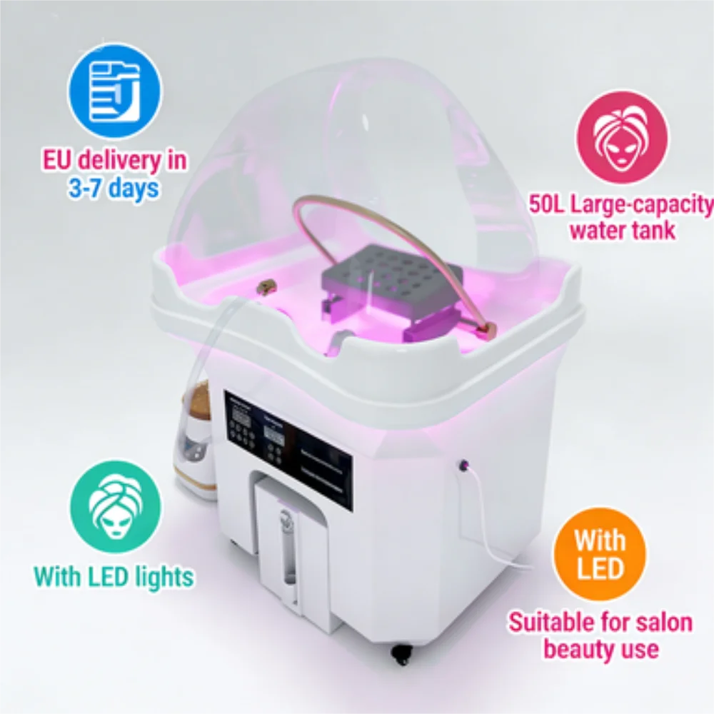 Sillón de lavado de cabello con circulación de agua y modo terapéutico, tanque de aguas residuales integrado y vaporizador, ideal para salones de belleza.