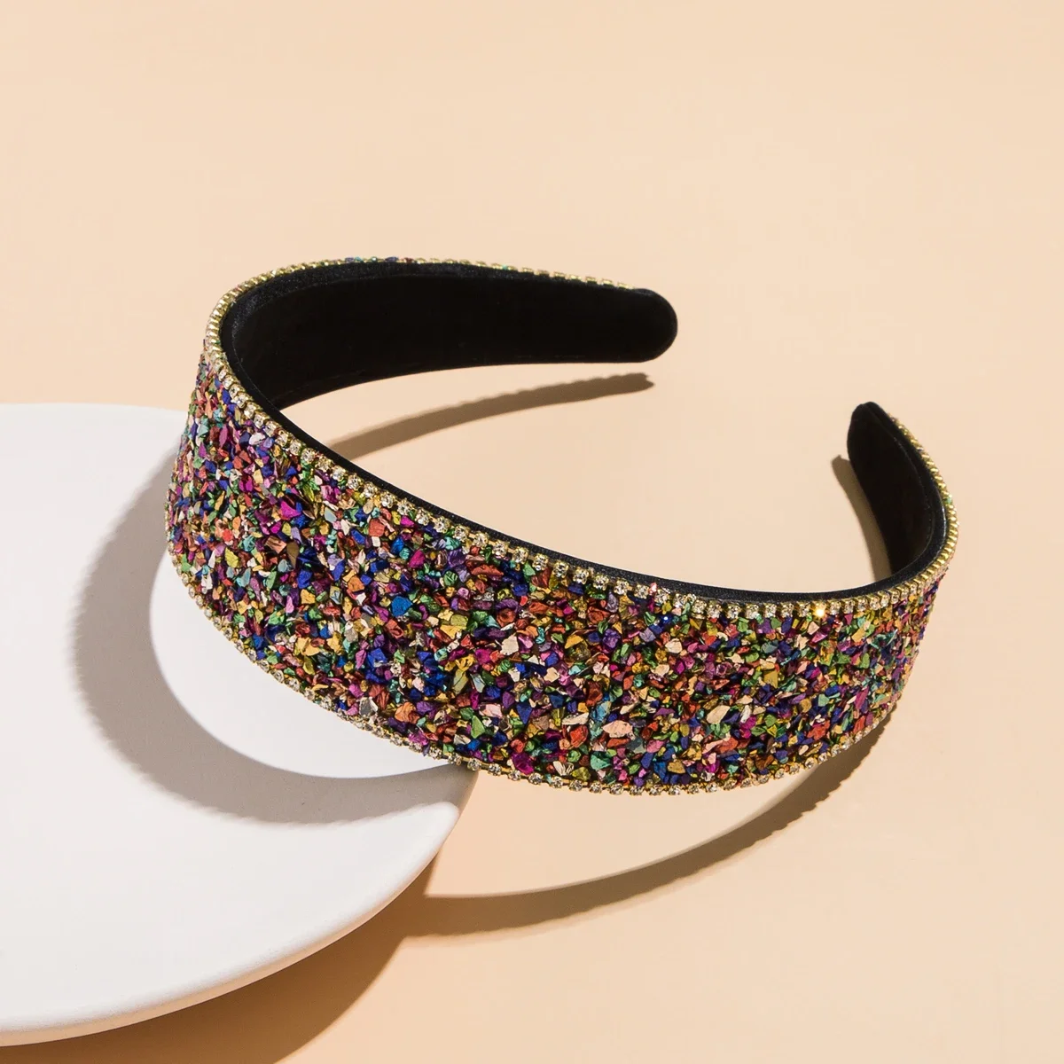 Wersja koreańska Opaska do włosów z szerokimi krawędziami i kolorowymi kamieniami Rhinestone — zdjęcie 2