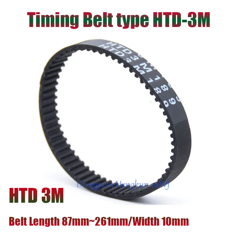 

HTD 3M Closed Loop Rubber Timing Belt Length 87/90/105/108/111/120/123/126/129/132/135/138/141/148-261mm Width10mm 3M-177 3M-189