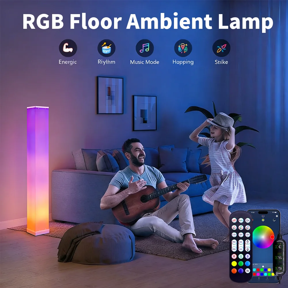 LED Square Column Floor Lamp Modern LED Luminous Pillar Floor Lamp For Home Bedroom Hotel Bar E sports RGB Atmosphere Fill Light