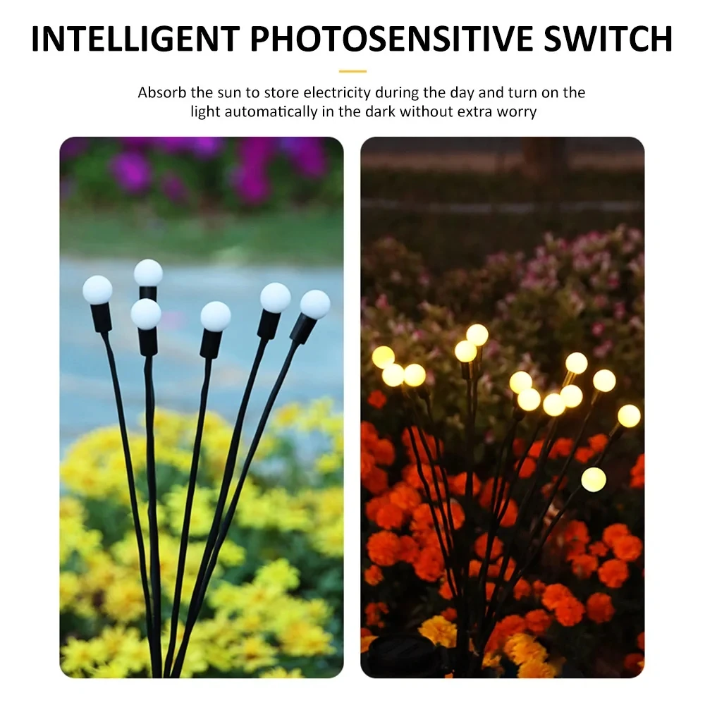 1PC 10 LED Solar Garden Lights Powered Firefly Lights Outdoor Waterproof Vibrant Garden Lights for Patio Pathway Decoration Warm