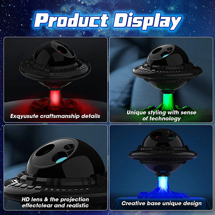 Galaxy Night Light Black Planet Lights UFO Shape Lamp Multicolor Lamps Projector Lighting Room Bedside Table for Children Friend