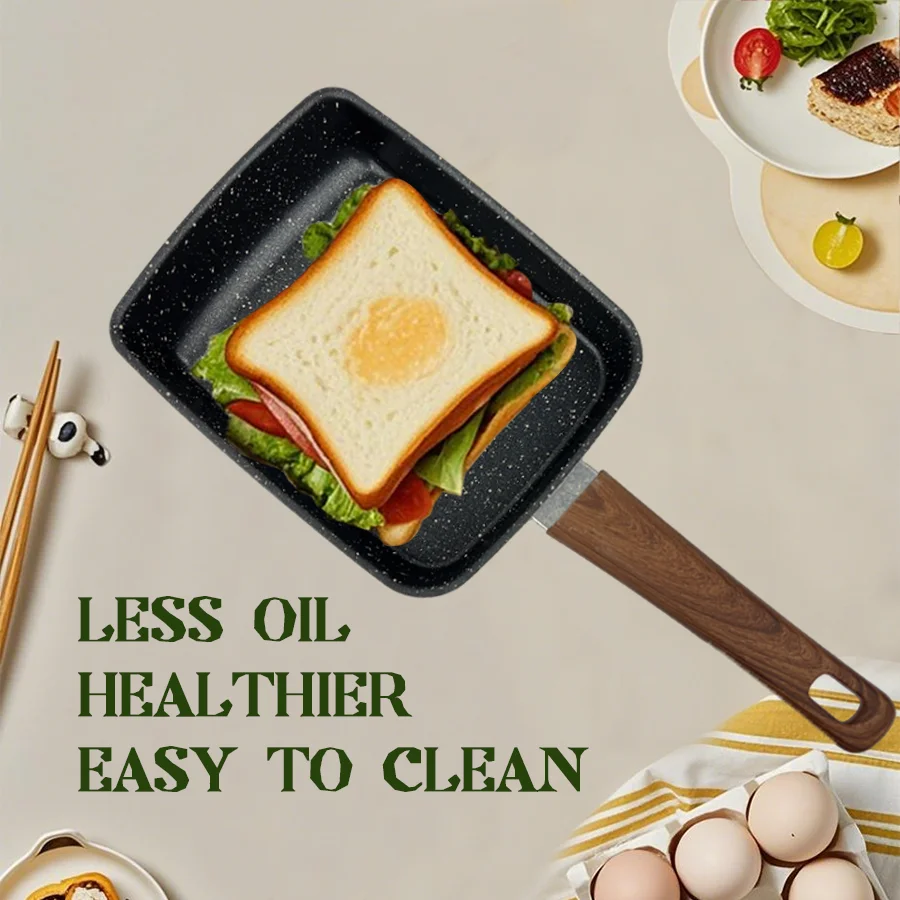 مقلاة تاماغوياكي - مقلاة بيض يابانية غير لاصقة، مقالي أومليت مستطيلة للإفطار، أواني طهي المطبخ الجرانيت، 7.6 × 5.9 بوصة، أسود #4