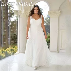 EVON BRIDAL Boho Sleeveless Wedding Dress Plus Size 2024 V-Neck Chiffon Bride Gown A-Line Lace Applique vestidos novias boda