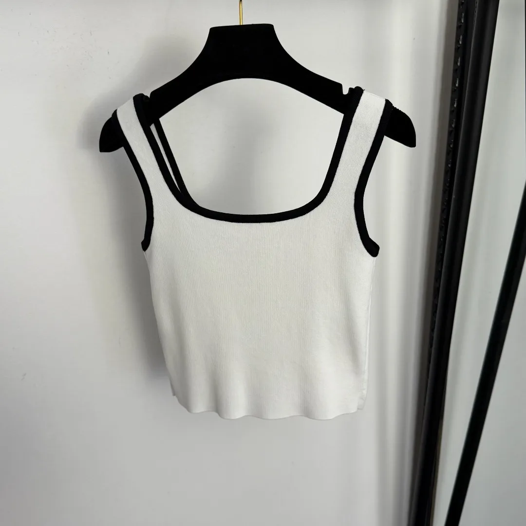 

Новая коллекция Весна/Лето 2026: Вязаный укороченный топ-майка в стиле колор-блок для женщин, высококачественный стильный короткий топ для ношения поверх одежды