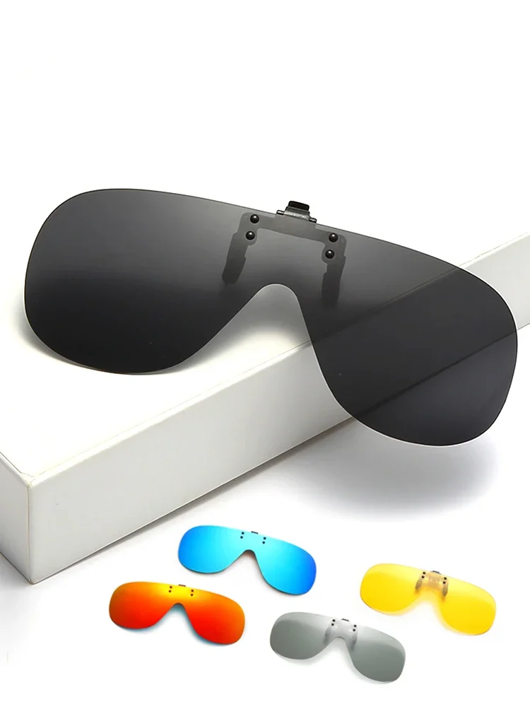VIVIBEE Randlose Flip Up Clip On Sonnenbrille Männer Fahren UV400 Polarisierte Spiegel Rote Linse