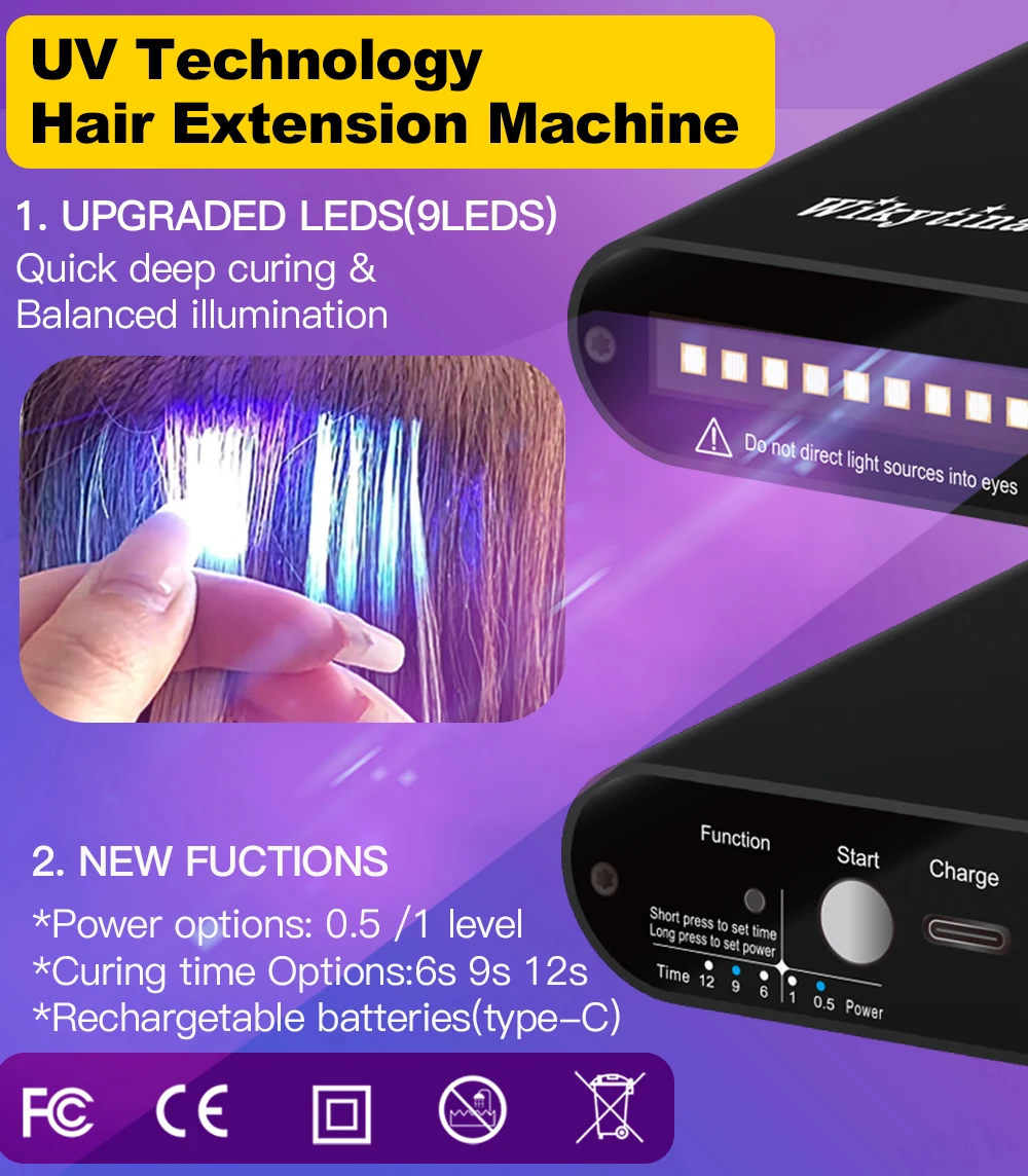 Wikytina 2025 UV V Light Hair Extension Tool Set Hair Extension Tools Kit UV Extension Glue Extension Machine Remover Iron