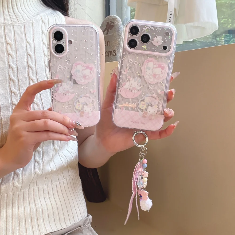 Cute Cartoon Glitter Sweet Phone Case for iPhone 18 17 Pro 16 Max 15 16 17 18 Pro Max Fashion Anti-fall Cases, with Charm Kawaii