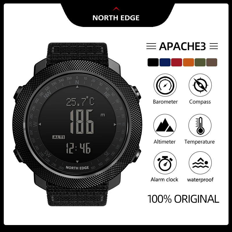 NORTH EDGE APACHE Men\'s Smart Watch Altimeter Barometer Compass Military Army Smartwatch Swimming Running Clock Waterproof 50m