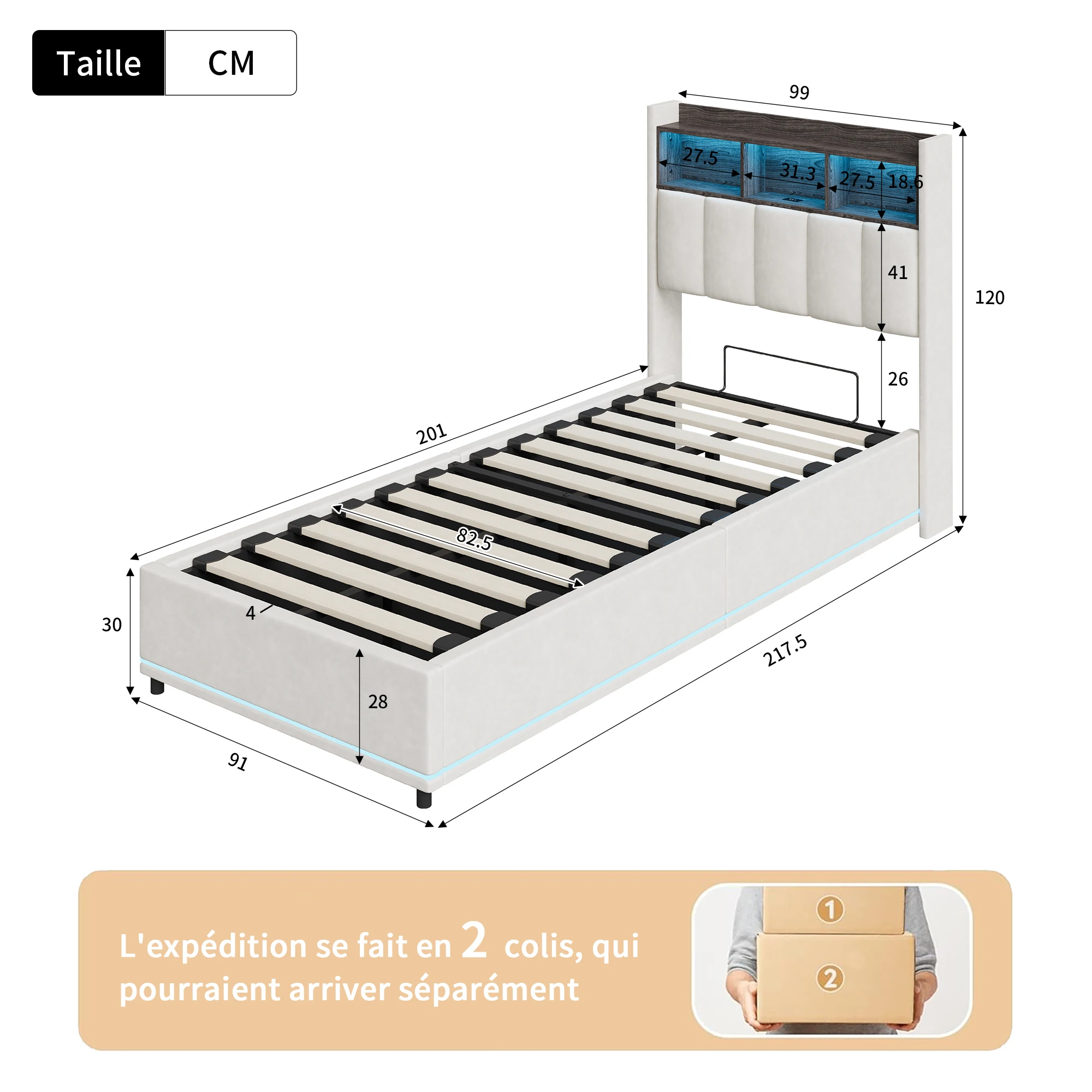 MINGZHE tweepersoonsbed 90/140/160x200 cm/140x190cm met LED USB, metalen structuur, fluweel, matras niet inbegrepen