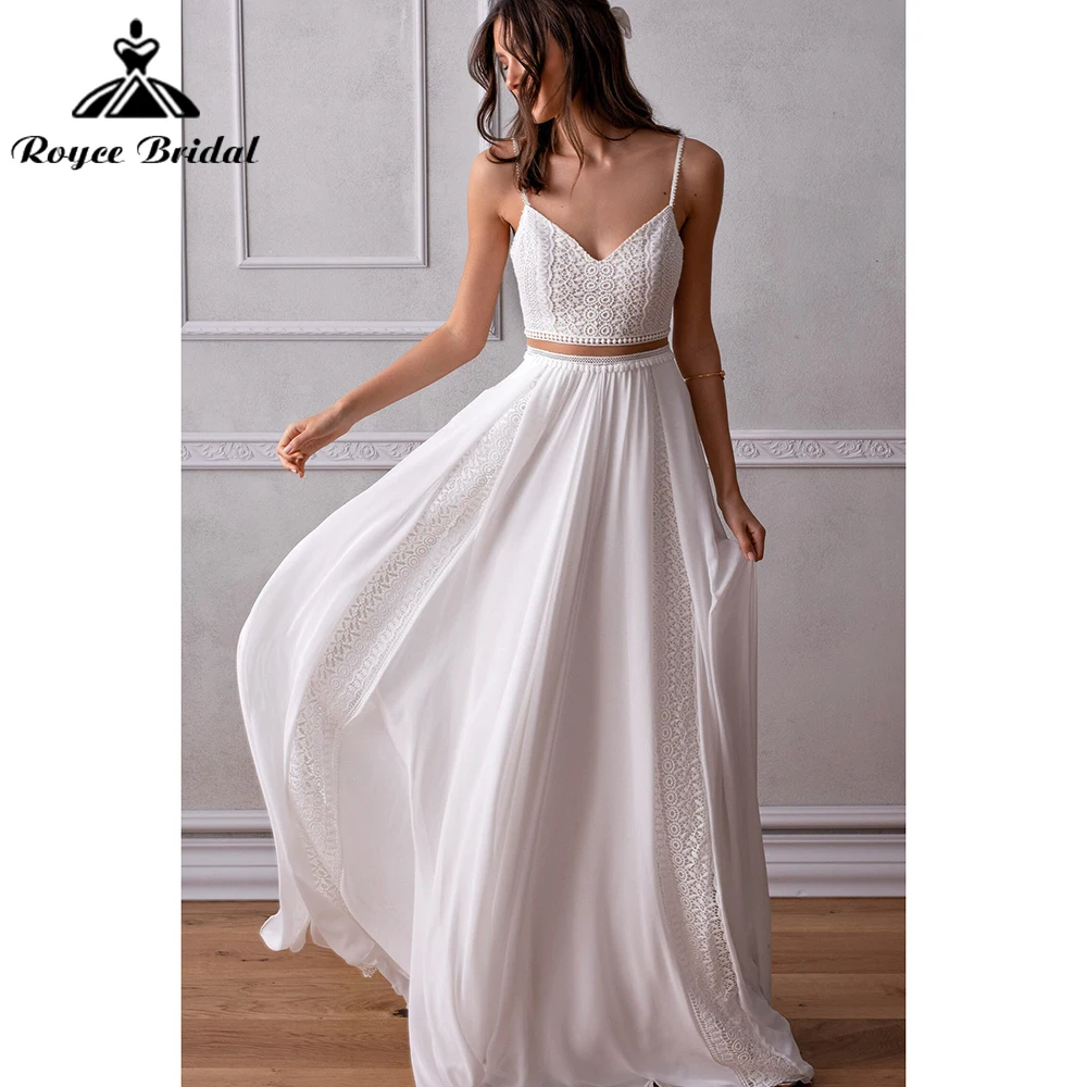 Simple Two Piece A Line Wedding Dress for Chic Boho Bridal Reception Wedding Party Gowns 2024 Lace Beach Wedding Dresses vestido