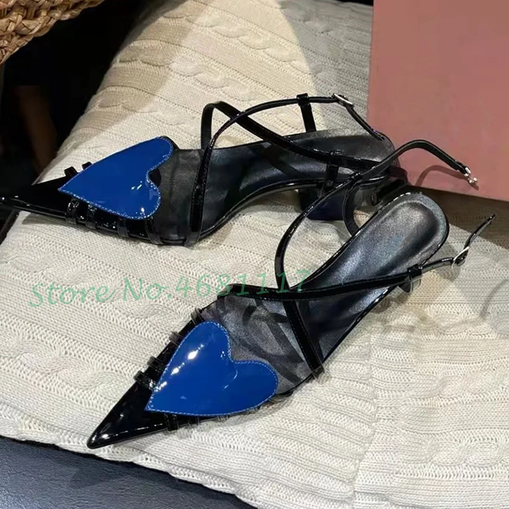 Pointy Toe Heart High Heels Sandals Women Chic Cross Strap Summer Roman Block Heel Sandals Sexy Patent Leather Shiny Party Shoes image 4