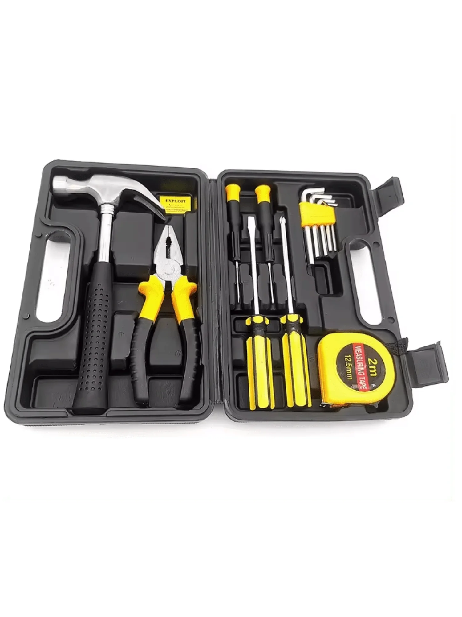 Compact tool Kit, including keys, tweezers, tape measure and more