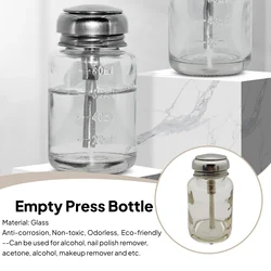 Glass Nail Polish Remover Dispenser Acetone Alcohol Press Bottle Container Empty Press Bottle for alcohol, Nail polish Remover