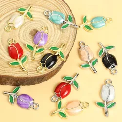 10pcs Multicoloured Tulip Enamel Drip Oil Charms Fashion Eye-Catching Flower Pendants for DIY Women Necklace Bracelet Earrings