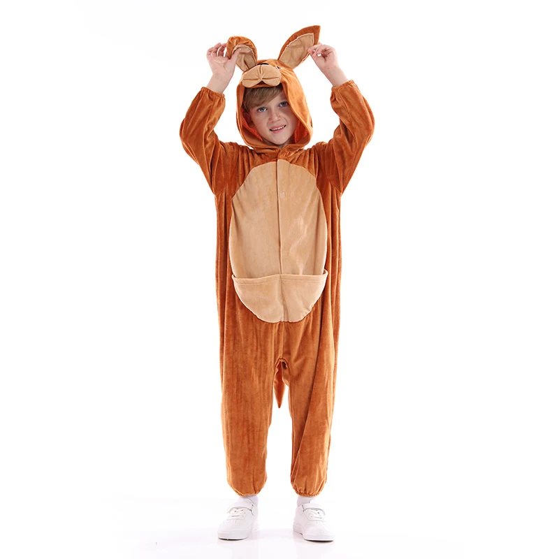 Funivals Unisex Kangaroo Costume Kids，Plush Hooded Animals Pajamas Child，Halloween Carnival Dress Up Kiddo Jumpsuit Boys & Girls