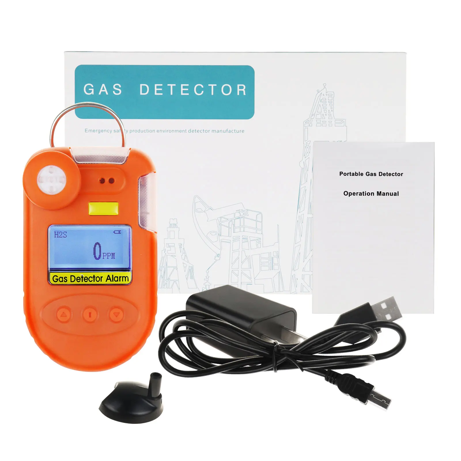 Portable Hydrogen Sulfide (H2S) Gas Detector Record Alarm Events with Audible, Visual, Vibration Alarm Function