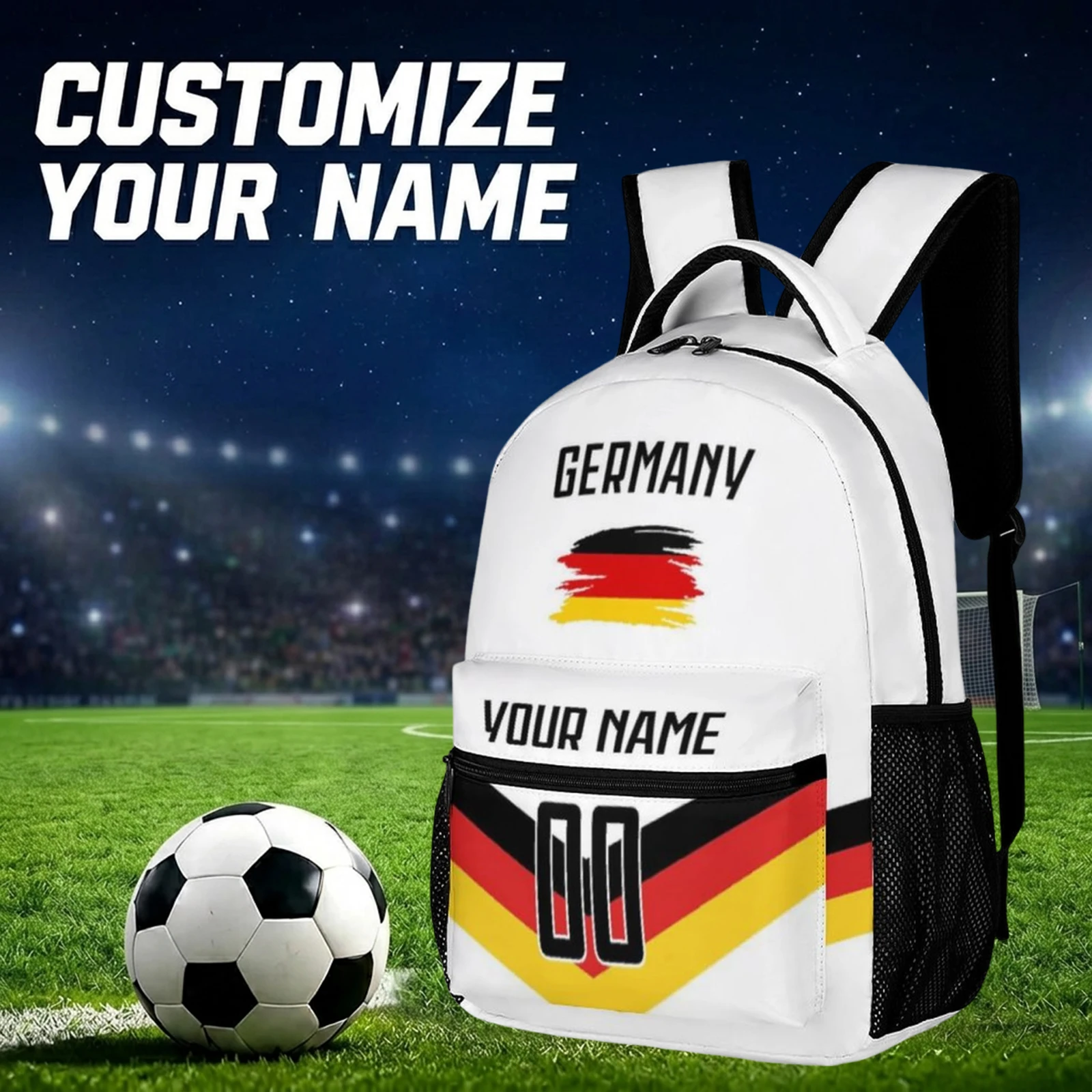Custom Germany Backpack, Personalized Name Number School Bookbag, Fashion Soccer National Team School Bag for Kids Gift