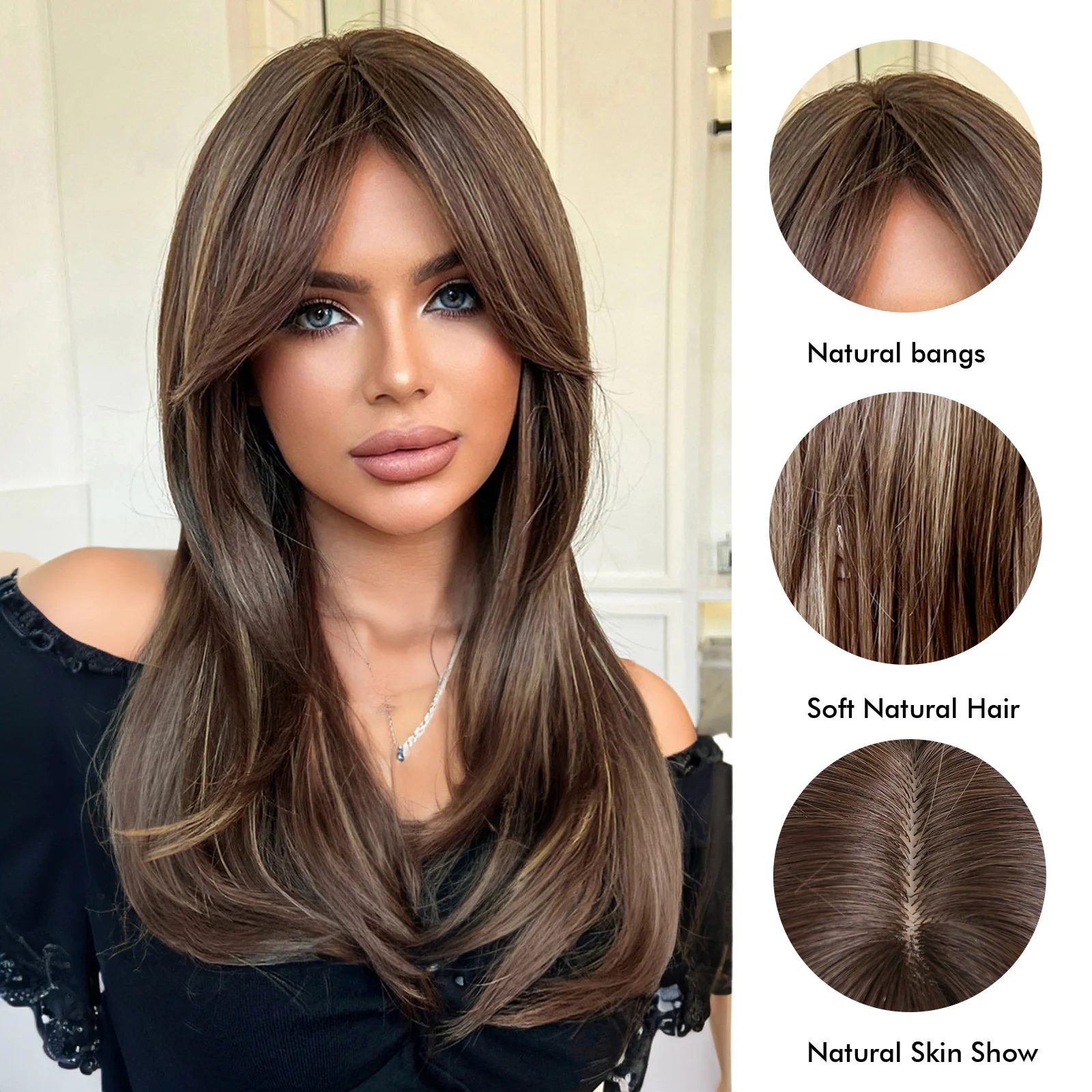 ESIN 24 Inches Synthetic Wig Medium Wavy Ombre Mixed Dark Blonde Wigs for Women Ombre Layered Hair Natural Daily Party Wigs