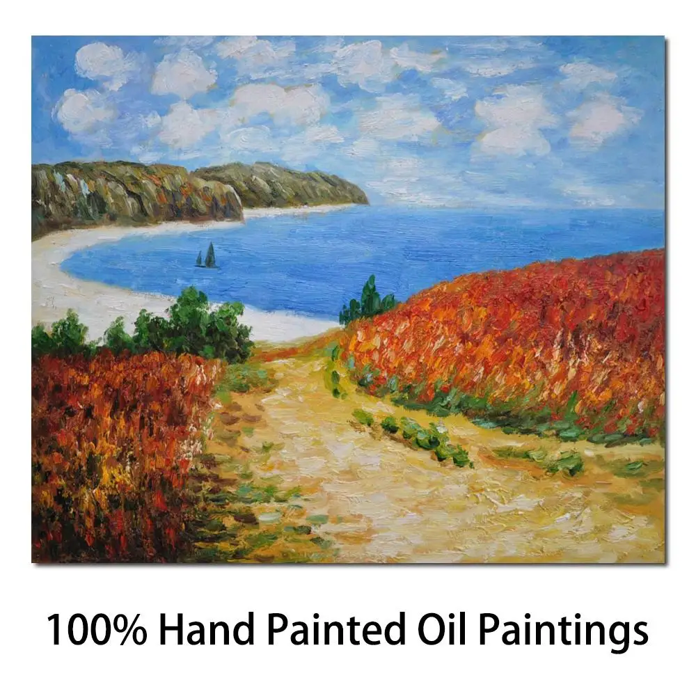 

Landscape Canvas Art Handmade Claude Monet Oil Painting Reproduction Road to Pourville Modern Artwork Wall Decor High Quality