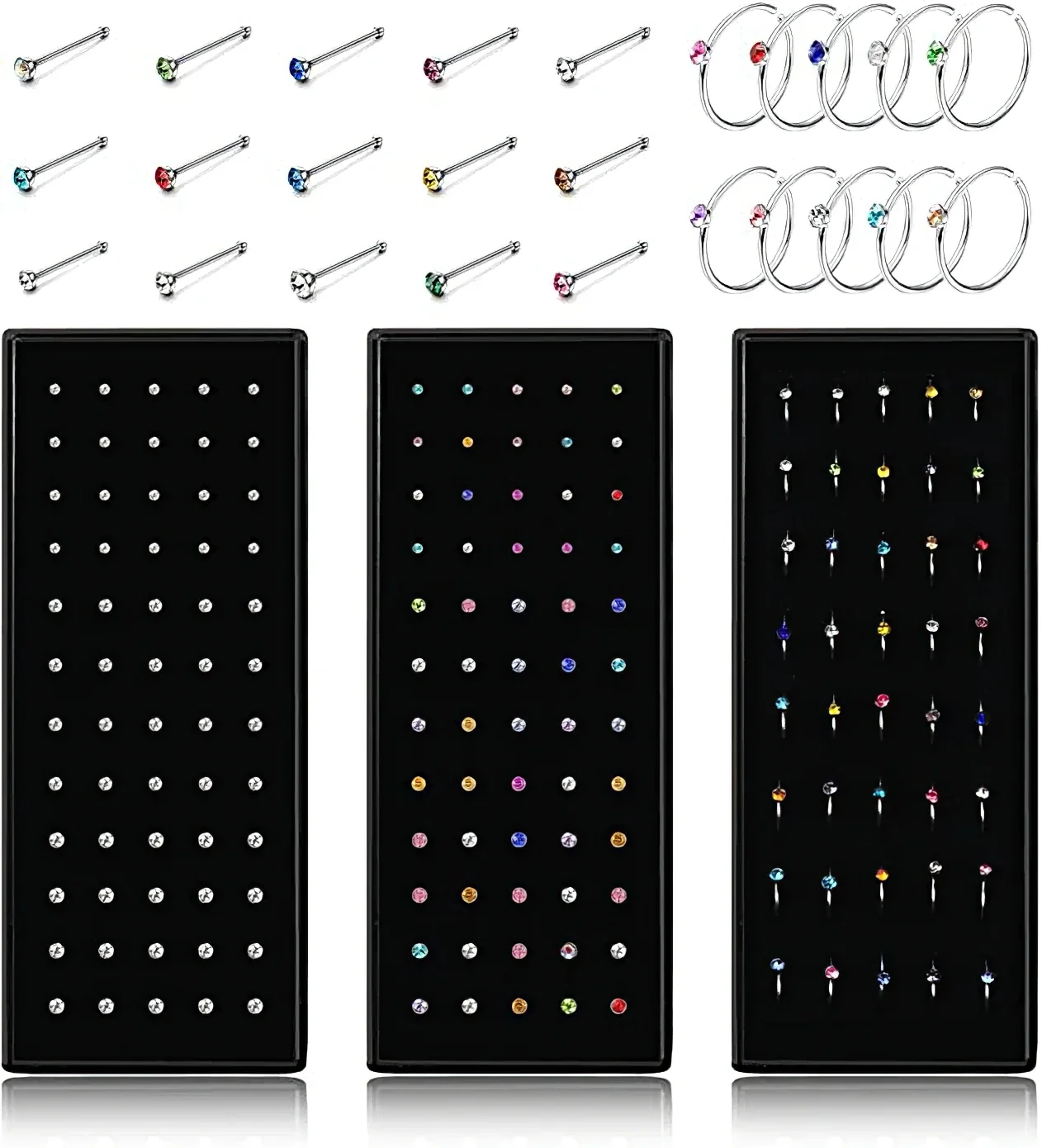 40/60PC Set Mode Kristall C Form Nasenring Edelstahl Mehrfarbige Biegung Nasenstecker für Frauen Aro Nariz Anneau Nez Piercing