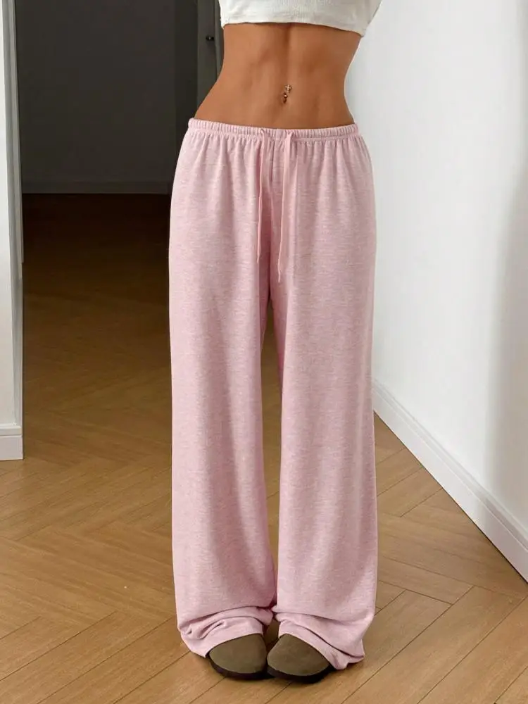 Ladies Casual Wide Leg Jogging Pants Drawstring Elastic Waist Comfort Stacked Loose Fit Baggy 2026 Spring Summer Sweatpant Women