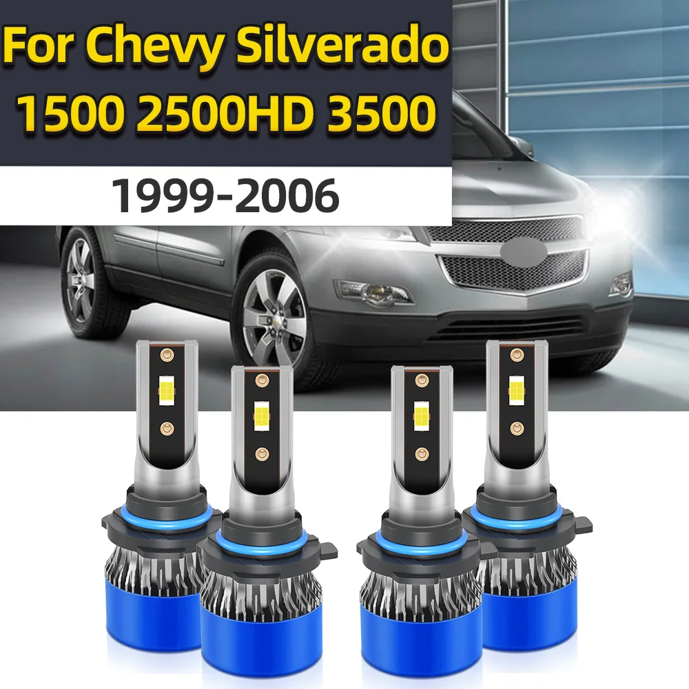 LED Combo 4PCS For Chevy Silverado 1500 2500HD 3500 1999-2006 Car Headlight Bulbs Super Bright Turbo Lamps 12V 20000LM 9005 9006