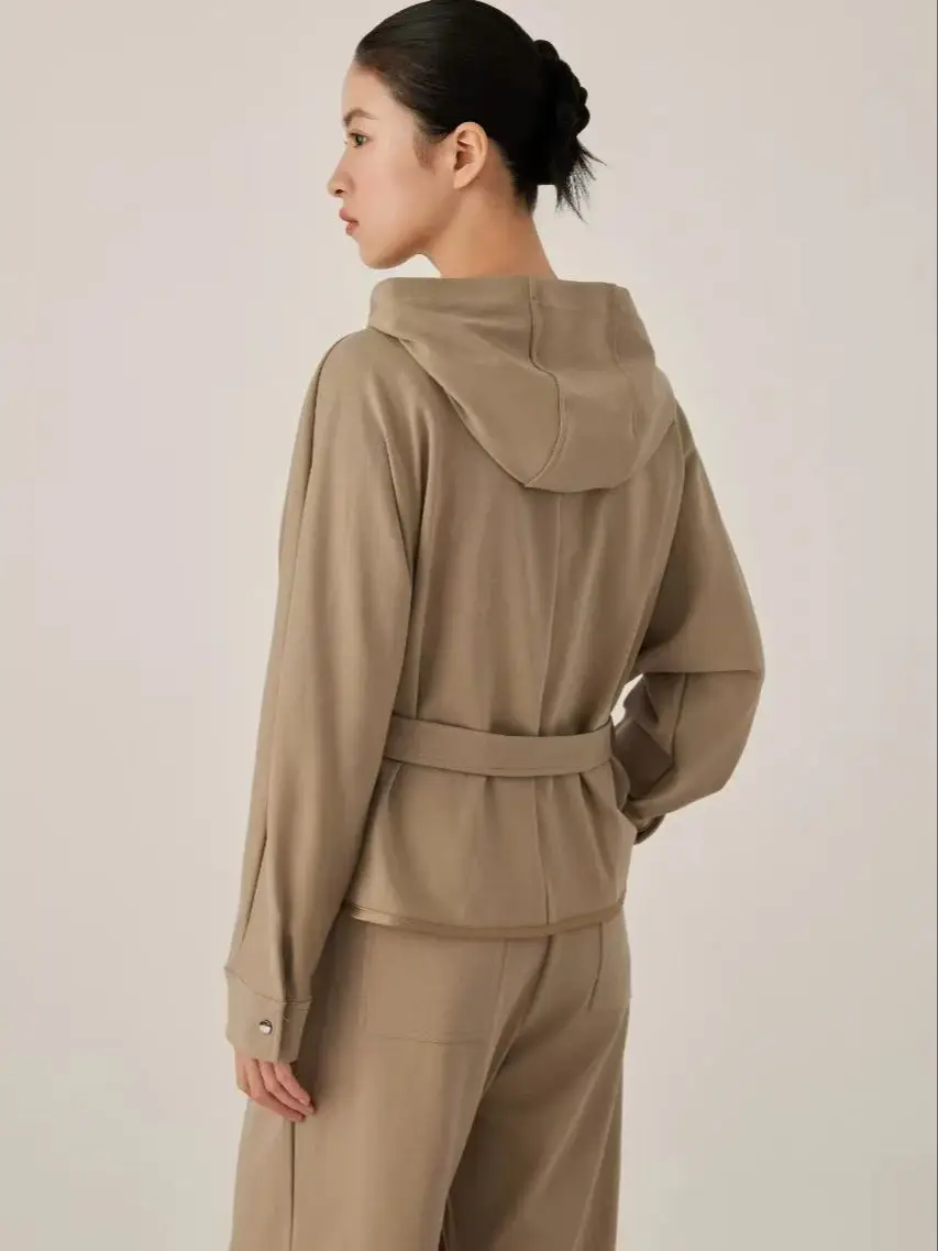 Lente casual casual katoenen jersey broekpak met capuchon