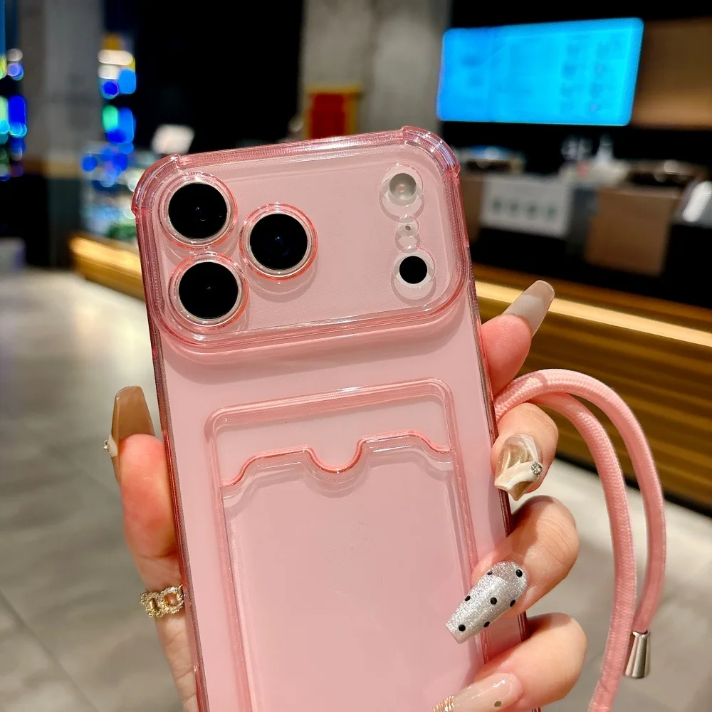 Transparente Schlaufenkartenhalter-Softcase-Hülle mit Lanyard für iPhone 18 17 Air 16 14 15 13 12 11 Pro Max Plus XR, Halskette, weiche Schutzhülle – Detail 8