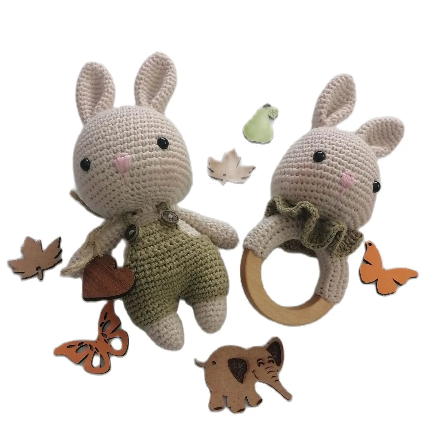 Handmade Toy Set with Dual Tiny Rabbit Rattle Cranky Babies Yatıştırıcı First Friend High Quality Healthy Safe Hediyelik