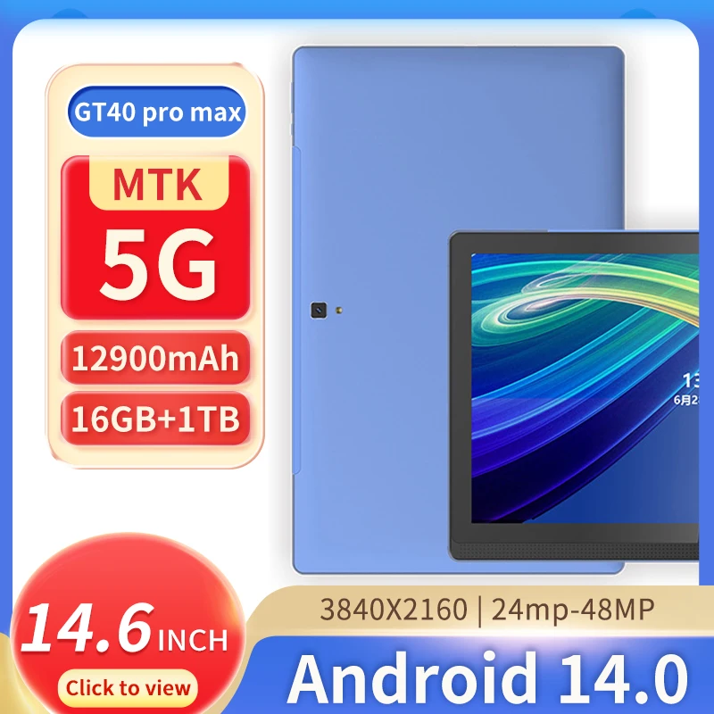 Tablette 5G Global Version 2024, Android 12900, 14 \