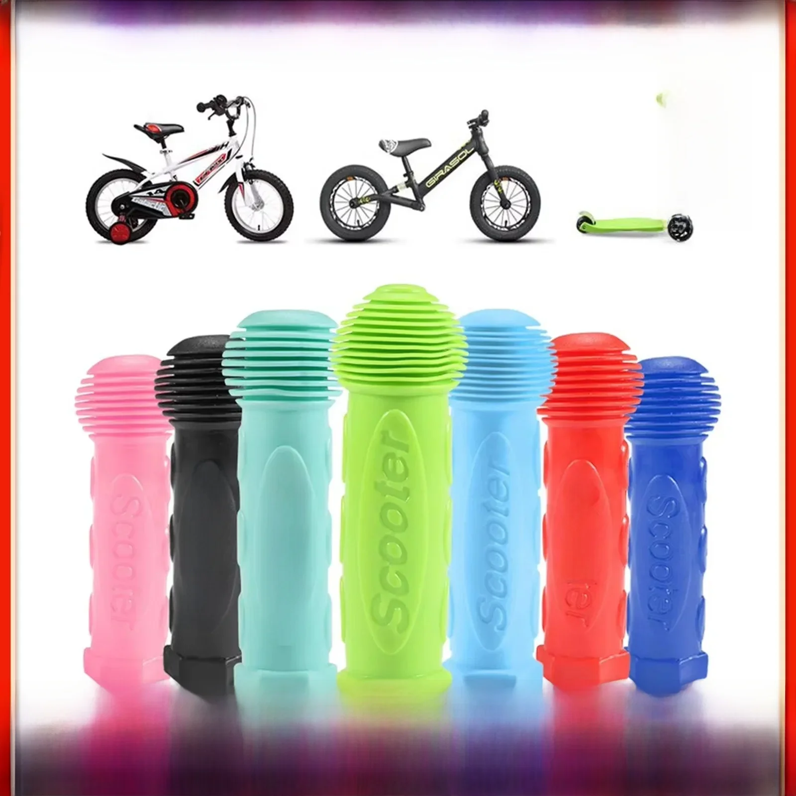 Poignées de vélo et de Scooter en caoutchouc pour enfants, antidérapantes, imperméables, bleu/rose/Cyan/noir/vert/bleu foncé/rouge, accessoire de vélo