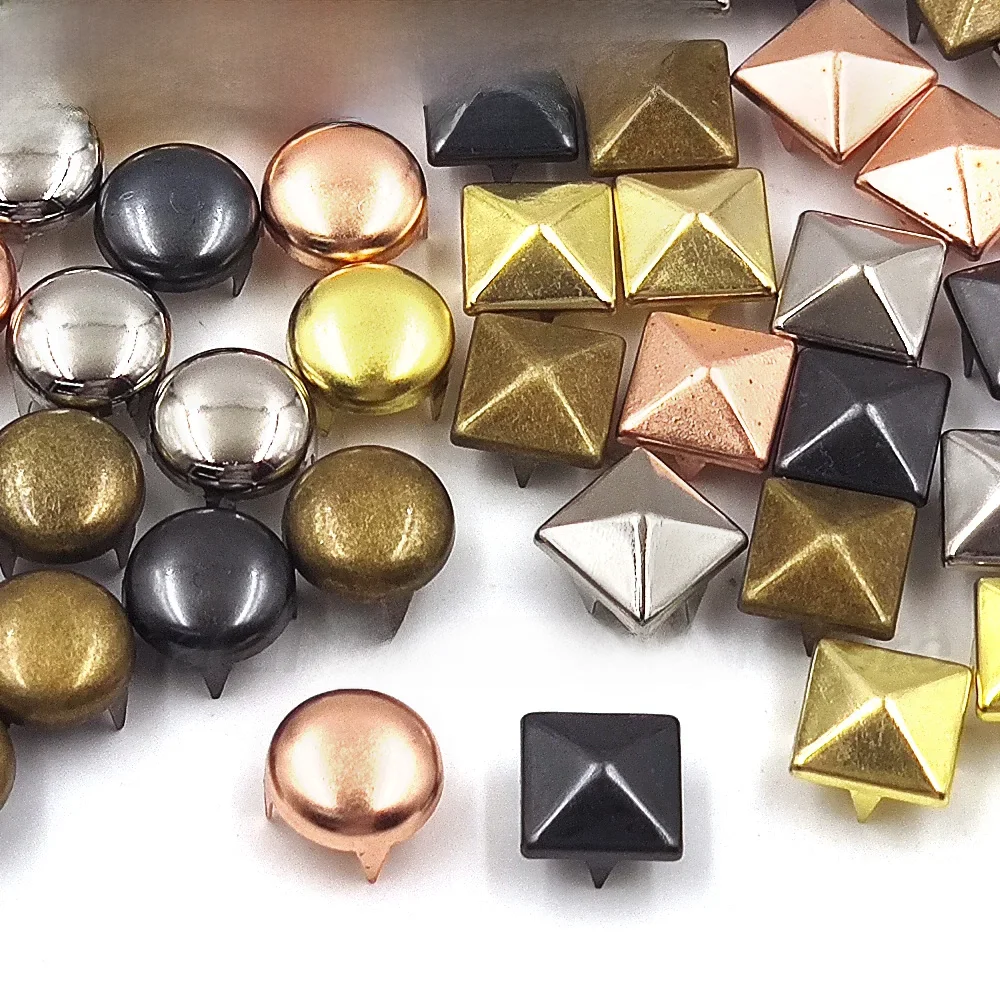 100pcs 6/7/8/9/10/12mm Metall Spike Nieten Quadrat/Runde Nieten Punk Rock Leder Handwerk für
