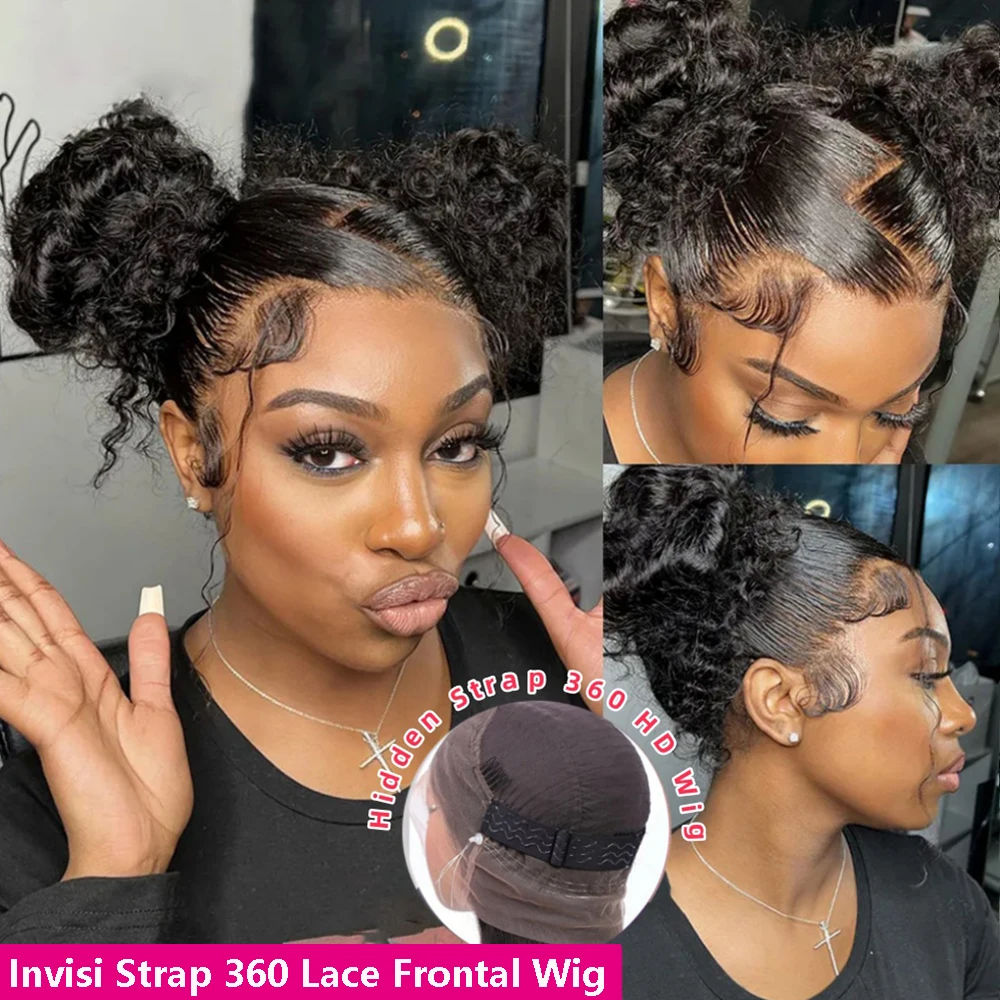 Invisi Strap 360 Lace Frontal Wigs Human Hair Wigs Preplucked Deep Wave Glueless Wig Human Hair Pre Cut 360 Full Hd Lace Wigs