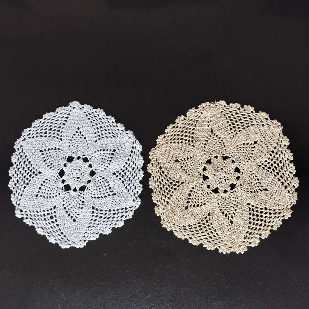 

12 Inches Large Table Placemats Set White Beige Color Round Cotton Doilies Hand Crochet Soft Washable Restaurant Kitchen Napkins