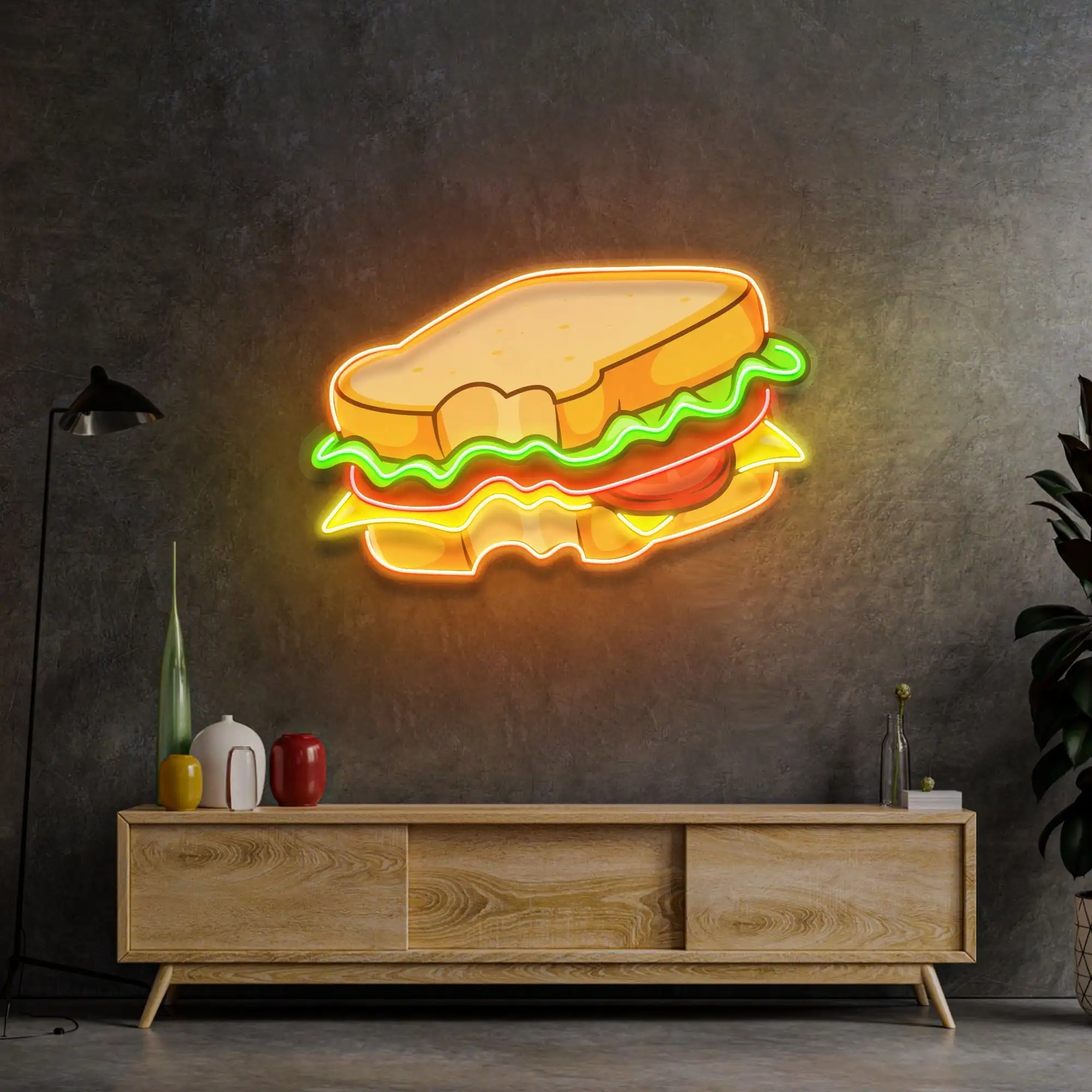 

Hot Cheese Sandwich Neon Sign Wall Decor Artwork Aesthetics Pop Business Shop Restaurant Food Sign UV Print Dimmable Sign