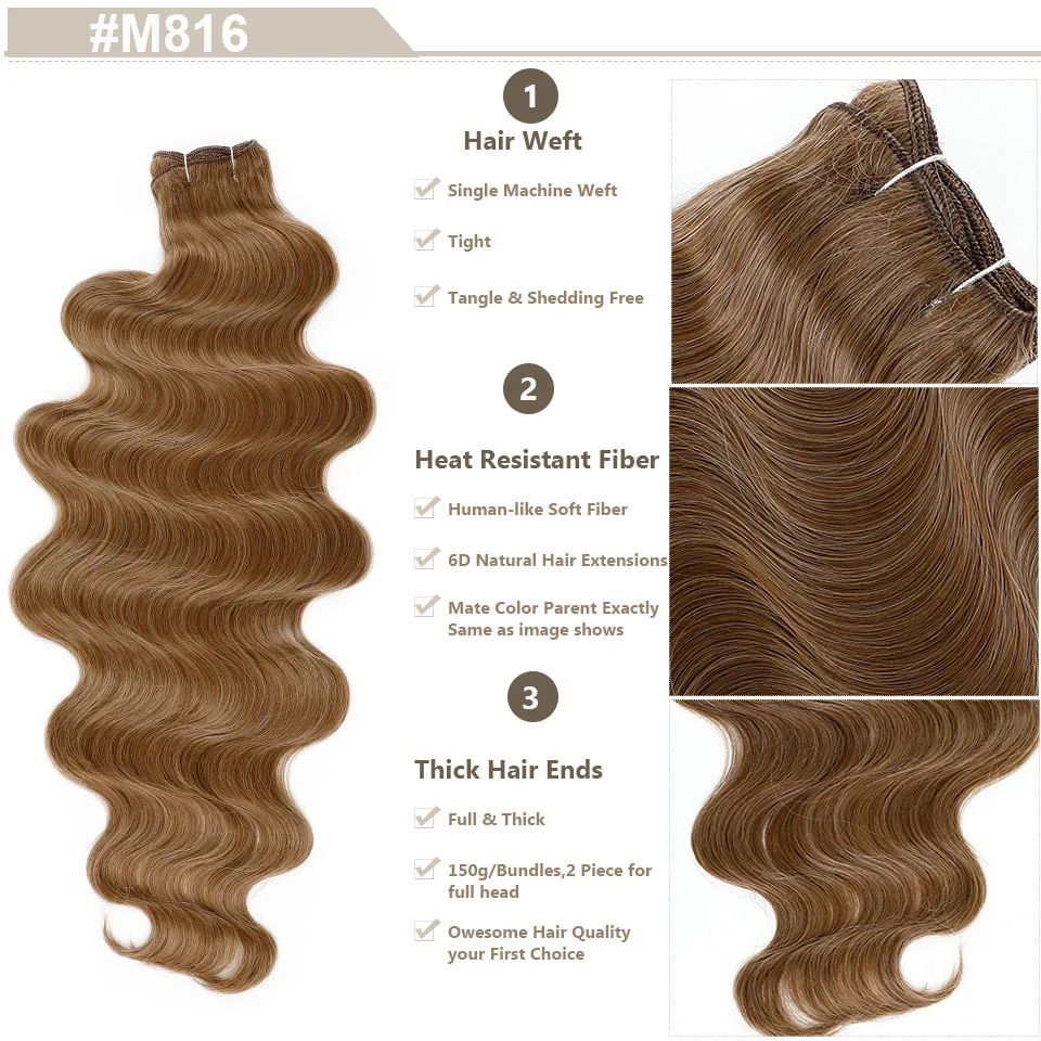 Magicae 30Pulg 200g/Pz Chocolate Ombre Marrón Naranja Rubio P27/613 Bio Body Wave Gris Alta Temperatura Extensión de Cabello Sintético 5