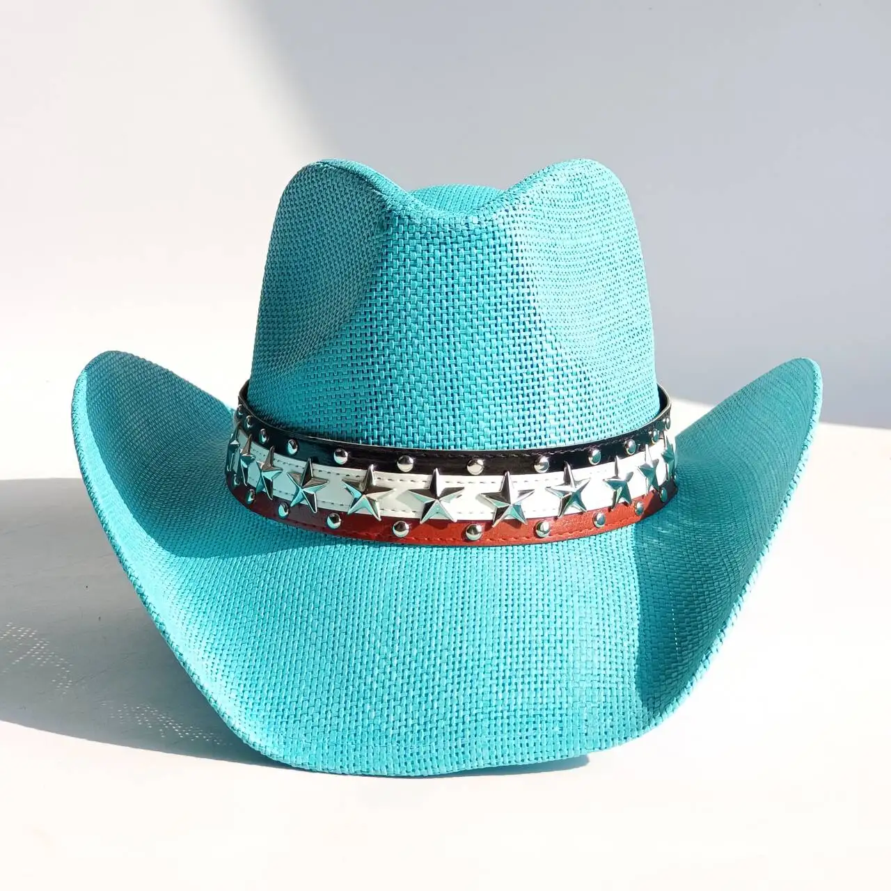 

Melesh Western-Style Lake blue Straw Cowboy Hat withVersatile Usage Wide Brim and Diverse Belt Pairings for Outdoor BeachWear